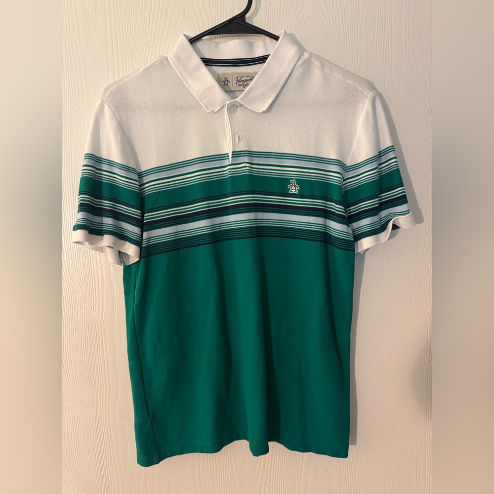 Original Penguin Men's Teal and White Polo Shirt